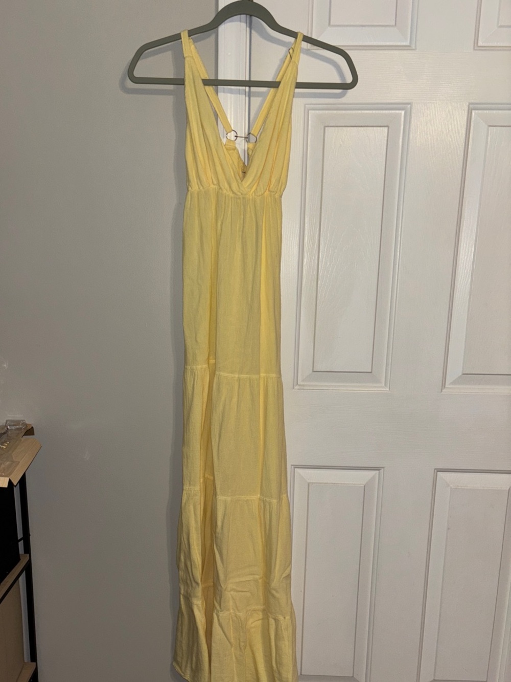 Sleeveless Yellow Tiered Maxi Dress with V-Neck